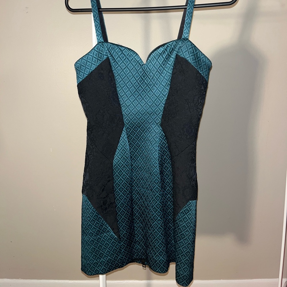 All Saints Aura Mini Dress in Emerald and Black